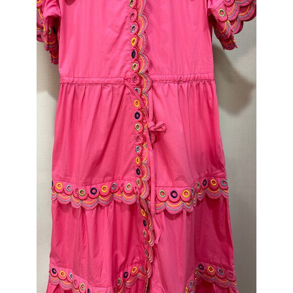 Celia B Alvis Embroidered Tiered Midi Dress Fuchsia Size XS NWT Colorful Scallop - Picture 7 of 16